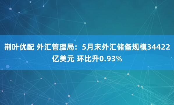 荆叶优配 外汇管理局：5月末外汇储备规模34422亿美元 环比升0.93%