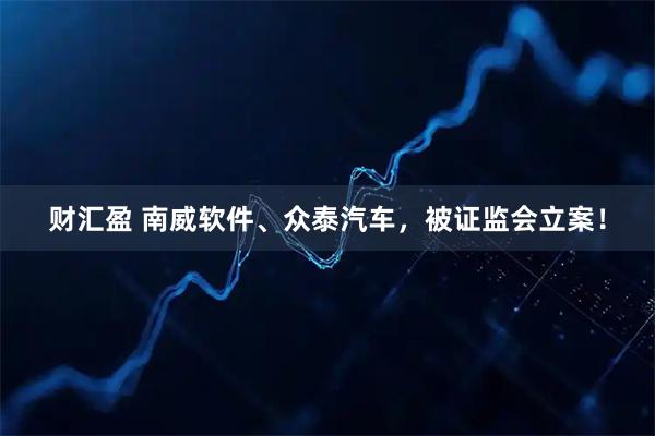 财汇盈 南威软件、众泰汽车，被证监会立案！